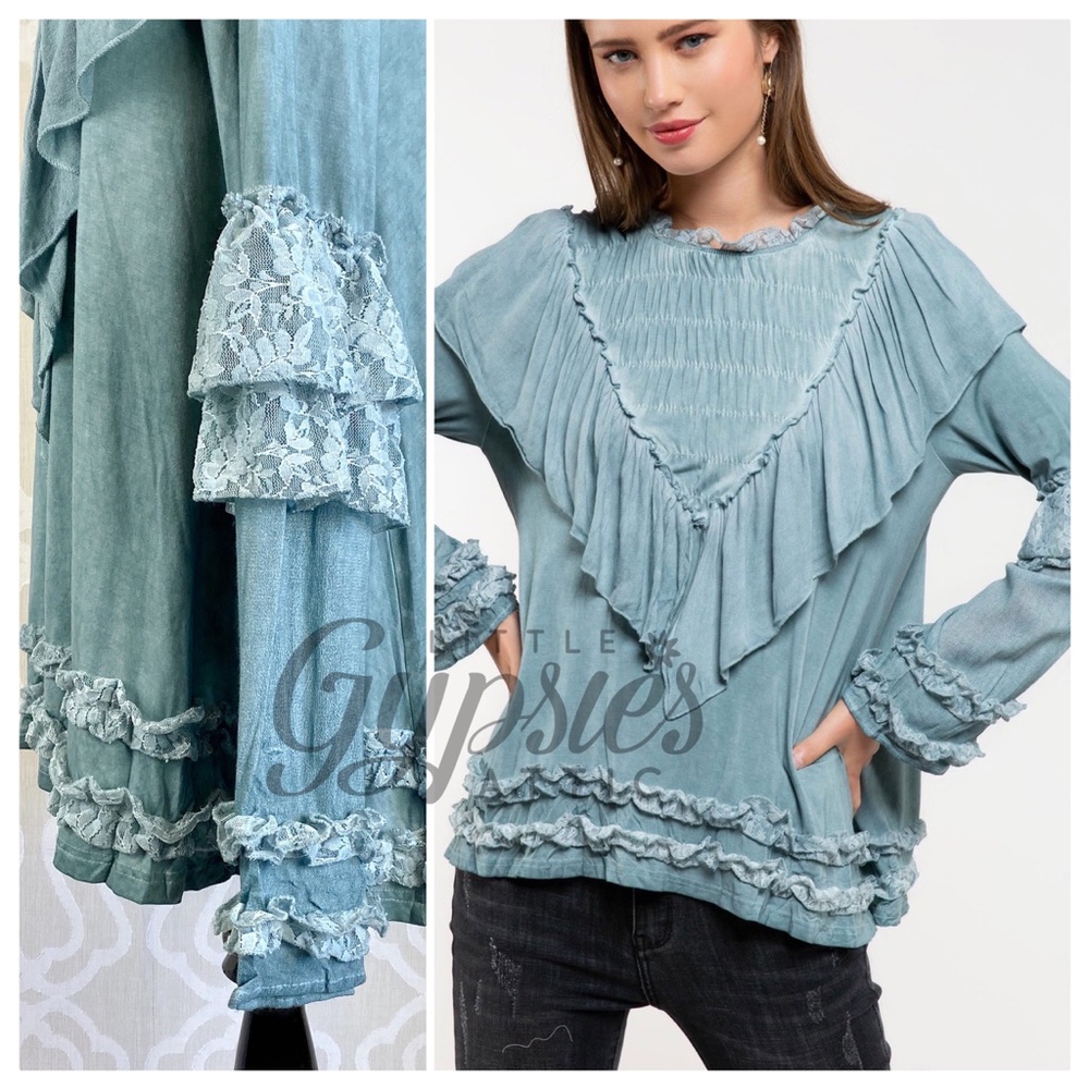 POL Vikki Blue Sage Flowy Top - Picture 12 of 16
